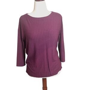 J. Jill knit top 3/4 sleeve Wearever Collection Deep Red Maroon windowpane  Sz M